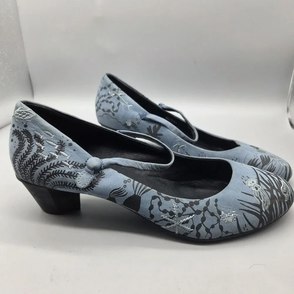 CAMPER TWS Twins Shoes Mary Jane Blue Nubuck Sealife Creatures Womens EU 40 US 9